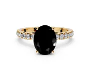 Open Basket Engagement Ring Setting for Fancy Black Oval Center with Pave Band and Prong Head in Yellow Gold