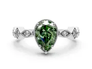 Milgrain Bezel Engagement Ring Setting for Fancy Green Pear-Shaped Center with Marquise Stations and Bezel Head in Platinum