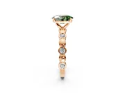 Solitaire Engagement Ring Setting for Fancy Green Oval Center with Beaded Bezel Station Band and Prong Head in Rose Gold