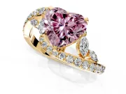 Solitaire Engagement Ring Setting for Fancy Pink Heart-Shaped Center with Pave Bypass Twist Band and Prong Head in Yellow Gold