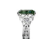 Cluster Engagement Ring Setting for Fancy Green Emerald Cut Center with Bezel Accent Clusters and Prong Head in White Gold