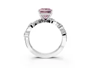 Solitaire Engagement Ring Setting for Fancy Pink Princess Cut Center with Bar-Station Pave Twist and Prong Head in White Gold