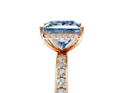 Hidden Halo Engagement Ring Setting for Fancy Blue Princess Cut Center with Pave Band and Prong Head in Rose Gold
