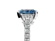 Solitaire Engagement Ring Setting for Fancy Blue Emerald Cut Center with Widening Pave Band and Claw Prong Head in Sterling Silver