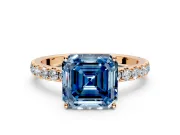 Solitaire Engagement Ring Setting for Fancy Blue Asscher Cut Center with Large Accent Band and Prong Head in Rose Gold