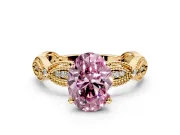 Solitaire Engagement Ring Setting for Fancy Pink Oval Center with Marquise Panel Band and Prong Head in Yellow Gold