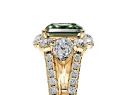 Halo Engagement Ring Setting for Fancy Green Asscher Cut Center with Two-Strand Split Shank and Prong Head in Yellow Gold