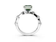 Solitaire Engagement Ring Setting for Fancy Green Asscher Cut Center with Bezel Station Band and Prong Head in Sterling Silver