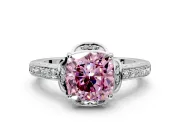 Floral Engagement Ring Setting for Fancy Pink Cushion Cut Center with Four Accent Clusters and Prong Head in Platinum
