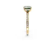 Solitaire Engagement Ring Setting for Fancy Green Princess Cut Center with Fine Pave Band and Prong Head in Yellow Gold