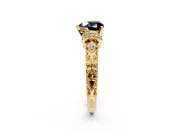 Solitaire Engagement Ring Setting for Fancy Black Heart-Shaped Center with Filigree Band and Prong Head in Yellow Gold