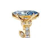 Leaf Motif Engagement Ring Setting for Fancy Blue Marquise Center with Pave Band and Prong Head in Yellow Gold