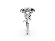 Halo Engagement Ring Setting for Marquise Center with Leaf Motif Split Shank and Prong Head in Sterling Silver
