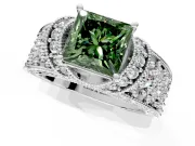 Pave Engagement Ring Setting for Fancy Green Princess Cut Center with Curved Accent Rows, Openwork and Prong Head in Sterling Silver