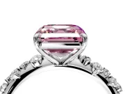 Cluster Engagement Ring Setting for Fancy Pink Asscher Cut Center with Round Cut Accent Band and Prong Head in Sterling Silver