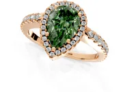 Accent Halo Engagement Ring Setting for Fancy Green Pear-Shaped Center with Full-Length Pave Band and Prong Head in Rose Gold