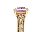 Solitaire Engagement Ring Setting for Fancy Pink Princess Cut Center with Pave Rail Split Shank and Prong Head in Yellow Gold