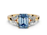 Solitaire Engagement Ring Setting for Fancy Blue Emerald Cut Center with Marquise Flower Shoulders and Prong Head in Yellow Gold