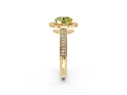 Milgrain Halo Engagement Ring Setting for Fancy Yellow Round Cut Center with Three-Sided Pave Band and Prong Head in Yellow Gold