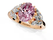 Leaf Cluster Engagement Ring Setting for Fancy Pink Oval Center with Marquise Accents and Prong Head in Rose Gold
