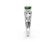 Solitaire Engagement Ring Setting for Fancy Green Cushion Cut Center with Filigree Accent Basket and Prong Head in White Gold
