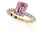 Open Basket Engagement Ring Setting for Fancy Pink Emerald Cut Center with Pave Band and Prong Head in Yellow Gold