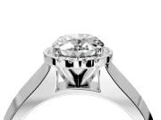 Halo Engagement Ring Setting for Oval Center with Knife Ridge Cathedral Band and Prong Head in Platinum