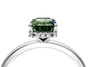 Hidden Halo Engagement Ring Setting for Fancy Green Emerald Cut Center with Plain Band and Tall Prong Head in Sterling Silver