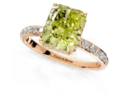Hidden Halo Engagement Ring Setting for Fancy Yellow Radiant Cut Center with Pave Band and Prong Head in Rose Gold