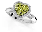 Halo Engagement Ring Setting for Fancy Yellow Heart-Shaped Center with Tapered Plain Band and Prong Head in Sterling Silver
