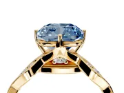 Solitaire Engagement Ring Setting for Fancy Blue Cushion Cut Center with Accented Twist Band and Leaf Prong Head in Yellow Gold