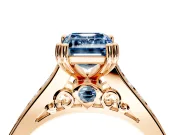 Solitaire Engagement Ring Setting for Fancy Blue Emerald Cut Center with Channel Band and Double Claw Prong Head in Rose Gold