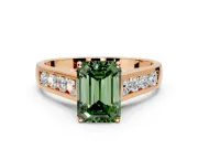 Solitaire Engagement Ring Setting for Fancy Green Emerald Cut Center with Cathedral Channel Band and Prong Head in Rose Gold