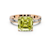 Solitaire Engagement Ring Setting for Fancy Yellow Asscher Cut Center with Channel Baguette Band and Prong Head in Rose Gold