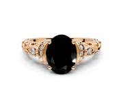 Solitaire Engagement Ring Setting for Fancy Black Oval Center with Filigree Band and Prong Head in Rose Gold