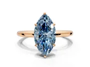 Low-Set Solitaire Engagement Ring Setting for Fancy Blue Marquise Center with Thin Plain Band and Prong Head in Rose Gold