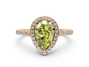 Halo Engagement Ring Setting for Fancy Yellow Pear-Shaped Center with Pave Accents, Heart Basket and Prong Head in Rose Gold