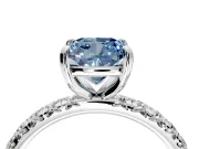 Solitaire Engagement Ring Setting for Fancy Blue Cushion Cut Center with Shared-Prong Accents and Prong Head in White Gold