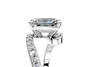 Solitaire Engagement Ring Setting for Emerald Cut Center with Pave Bypass Swirl Band and Prong Head in White Gold