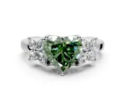 Floral Engagement Ring Setting for Fancy Green Heart-Shaped Center with Marquise Cluster Shoulders and Prong Head in White Gold