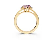 3 Stone Engagement Ring Setting for Fancy Pink Heart-Shaped Center with Low-Set Round Cut Accents and Prong Head in Yellow Gold