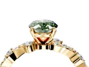 Solitaire Engagement Ring Setting for Fancy Green Oval Center with Bar-Station Pave Twist and Prong Head in Yellow Gold
