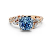 Solitaire Engagement Ring Setting for Fancy Blue Cushion Cut Center with Marquise Accent Twist Band and Prong Head in Rose Gold