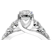 Solitaire Engagement Ring Setting for Emerald Cut Center with Graduated Shared Prongs and Prong Head in Sterling Silver