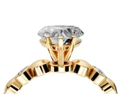 Solitaire Engagement Ring Setting for Heart-Shaped Center with Beaded Bezel Station Band and Prong Head in Yellow Gold