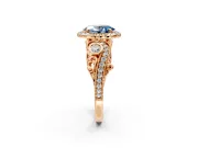 Milgrain Halo Engagement Ring Setting for Fancy Blue Oval Center with Shoulder Bezels and Prong Head in Rose Gold