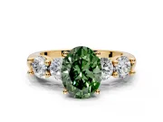 5 Stone Engagement Ring Setting for Fancy Green Oval Center with Graduated Accents and Prong Head in Yellow Gold