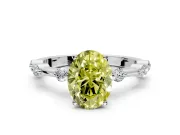 Solitaire Engagement Ring Setting for Fancy Yellow Oval Center with Bezel Station Band and Prong Head in Platinum