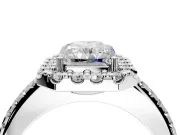 Pave Halo Engagement Ring Setting for Radiant Cut Center with Single Row Pave Band and Prong Head in Sterling Silver
