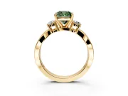 3 Stone Engagement Ring Setting for Fancy Green Cushion Cut Center with Pave Twist Band and Prong Head in Yellow Gold